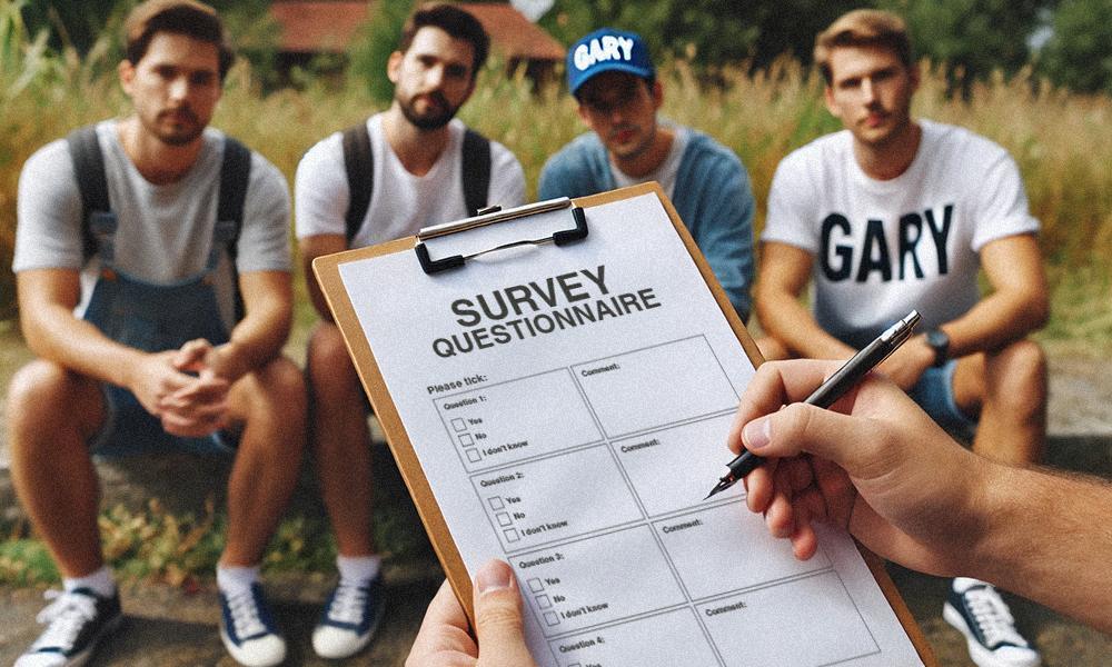 Just four guys, chillin', doing what guys do: filling out surveys.